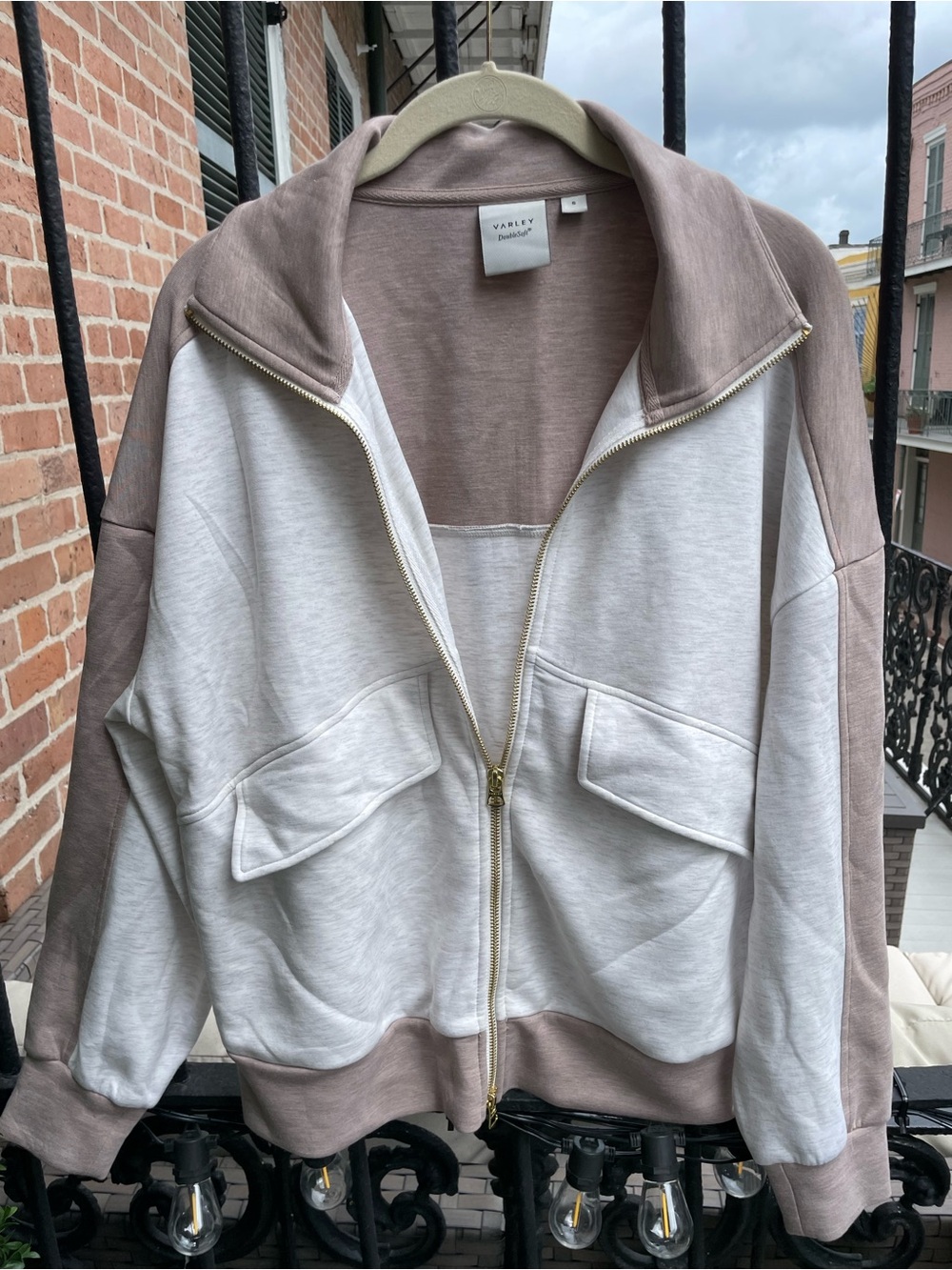 Varley Two-Tone Zip Bomber Jacket in Taupe and Off-White(NWOT)